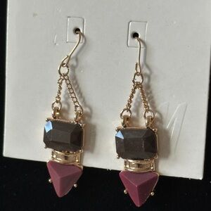 H&M Geometric Drop Earrings – Burgundy & Gunmetal